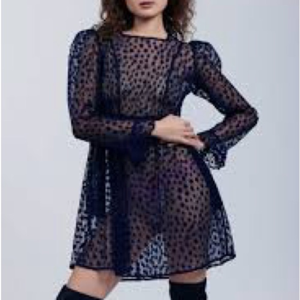 NWT - Batsheva Mini Prairie Dress - Midnight Blue Flocked Star - Size 6